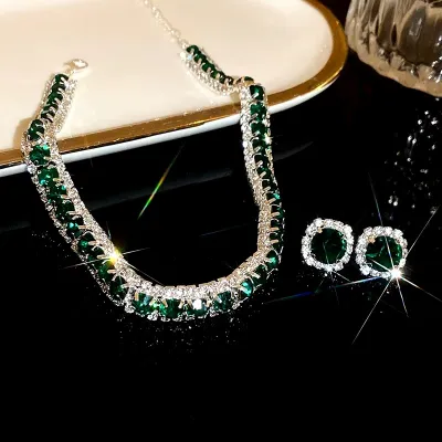 3pcs Trendy Geometric Round Crystal Fashion Jewelry Set